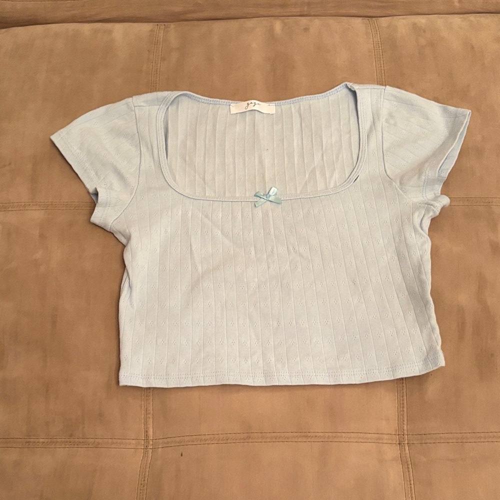 Gaze Light Blue Crop Top with Bow Detail Size Small